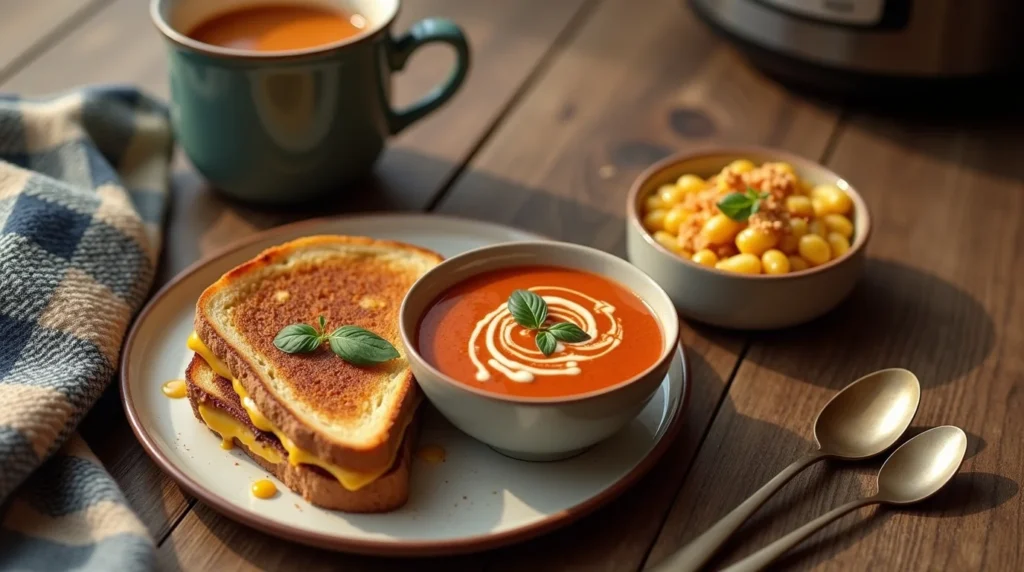 How to Decide What to Eat When You’re Stuck and Nothing Sounds Good 4 comforting meal spread on a rustic wooden table